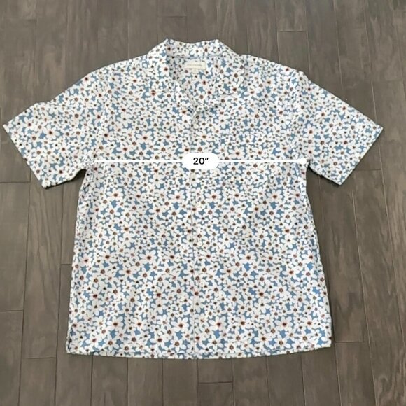 Free Assembly White Flower Print Large Men's Short Sleeve Shirt 100% Cotton - Picture 9 of 10